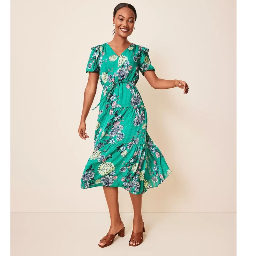 LOFT Green Floral Midi Dress